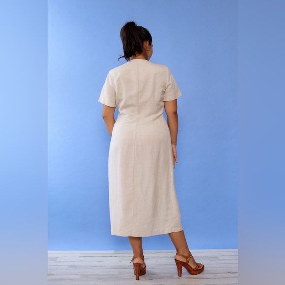 Orvis Tan Linen Button Dress Size 8 - Picture 4 of 9